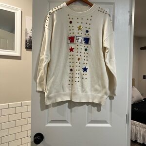Lucky Number Bejeweled Sweater